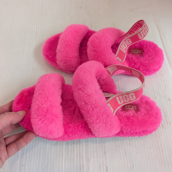 UGG Oh Yeah Slide Kids Fuzzy Pink Slingback Slippers Size 4 - Picture 8 of 8